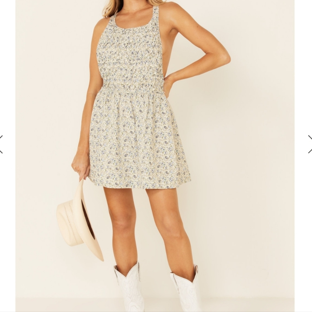 Free People Petunia Mini Overall Dress, Purple Floral, Size Large, NWT - Picture 3 of 16